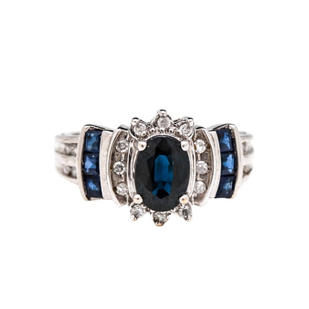 10K White Gold Sapphire Diamond Ring